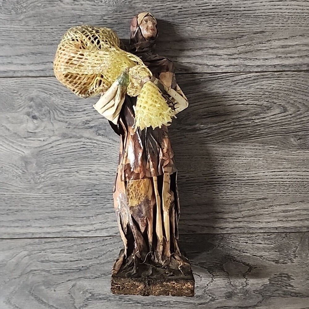 Vintage Mexican Folk Art Paper Mache Figure Handmade Authentic Hardworking Woman